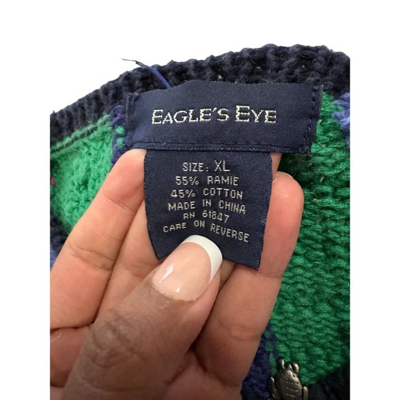 Eagle's Eye Color Block Multicolor Full Zip Vtg‎ Knit Sweater Woman's XL | - Picture 3 of 6